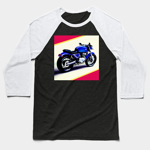 Vintage Classic Blue Motorcycle Poster Baseball T-Shirt by BAYFAIRE